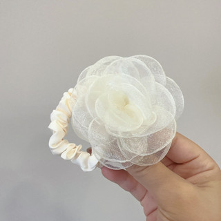 Ano novo verão camélia Organza flor cabeça corda anel de cabelo feminino laço de borracha alta elástica durável grampo d