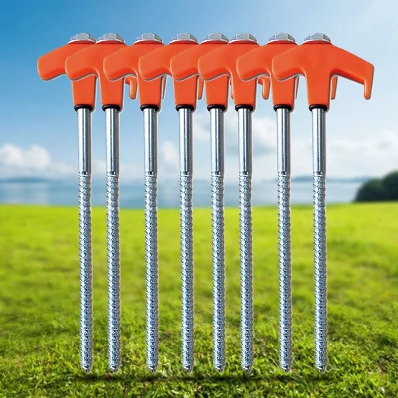 Estacas Espiraladas Reforçadas para Tendas com Soquete Hexagonal, 8 Peças de Estacas de Camping Rosqueáveis para Furadei