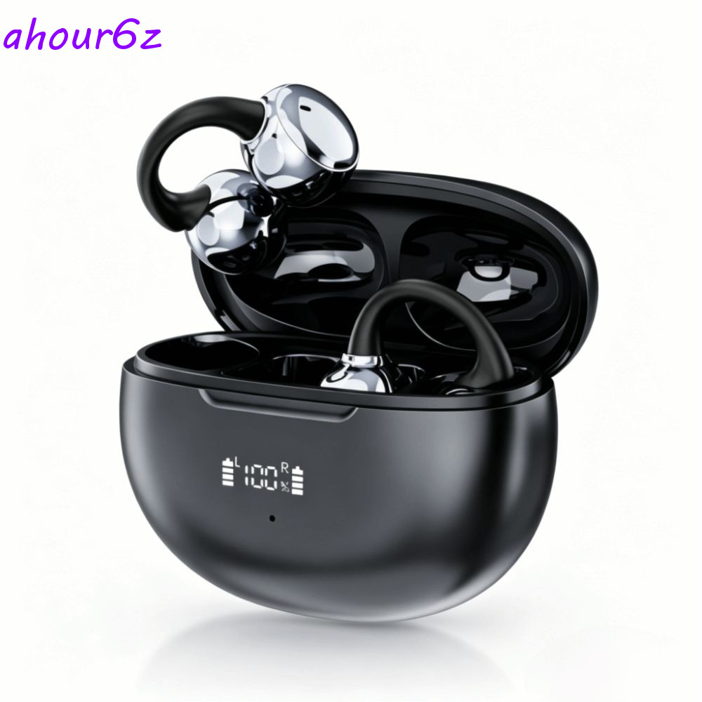 Fone De Ouvido Sem Fio AHOURZ , Bluetooth Com Microfone Embutido Cancelamento De Ruído , Fones Clipe Display LED