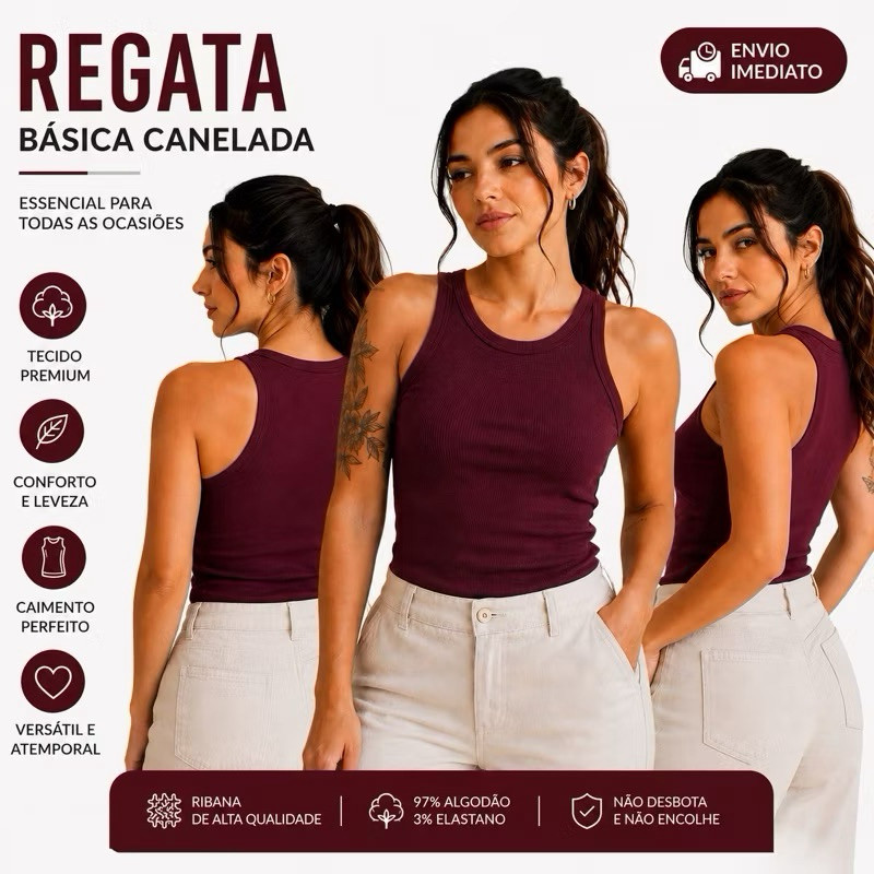 Regata Básica Ribana Canelada Cropped Modinha Regata Algodão Elastano Premium Blusinha Feminina