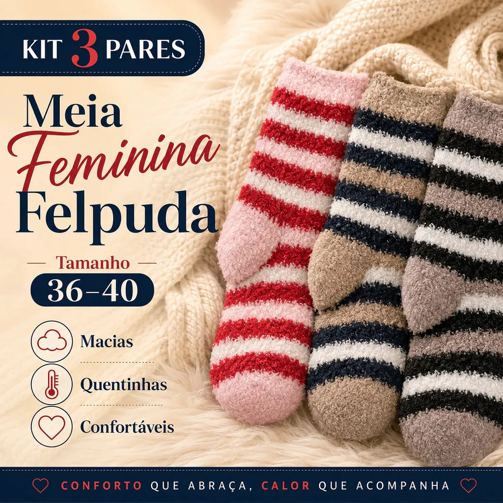 Kit 4 Pares Meia Cano Longo Felpuda Adulto P/ Frio E Inverno — imagem 1