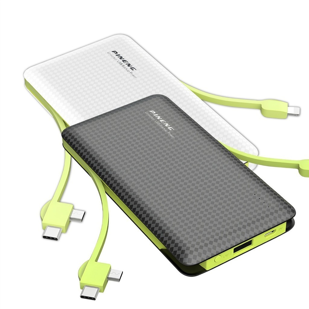 Power Bank 10000mAh  Portátil com Cabos Embutidos USB Tipo C e Lightning Carregador Rápido