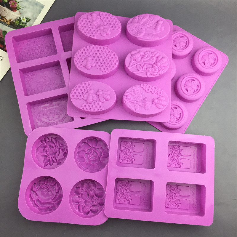 Abelha flor quadrada árvore quadrada retangular redonda artesanal sabão molde frio feito molde de Silicone bolo pão mold