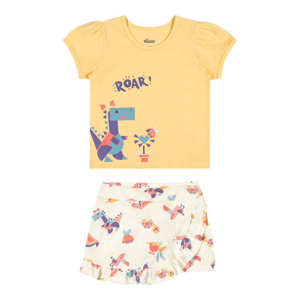 Conjunto Bebê Menina Dino Curto Elian Amarelo
