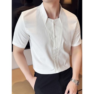 Design novo estilo chinês camisa de gola alta masculina de manga curta verão 2025 novo estilo tendência da moda magro-aj