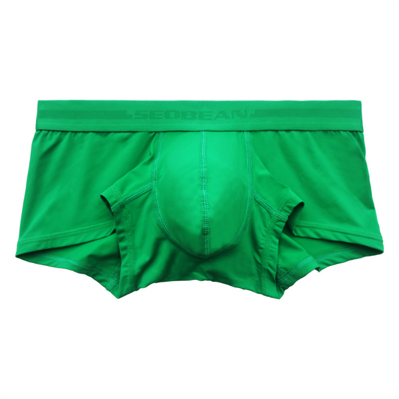 SEOBEAN Roupa íntima masculina elástica de Nylon fina seda cor sólida costela U-convexo cuecas Boxer de cintura baixa 8 