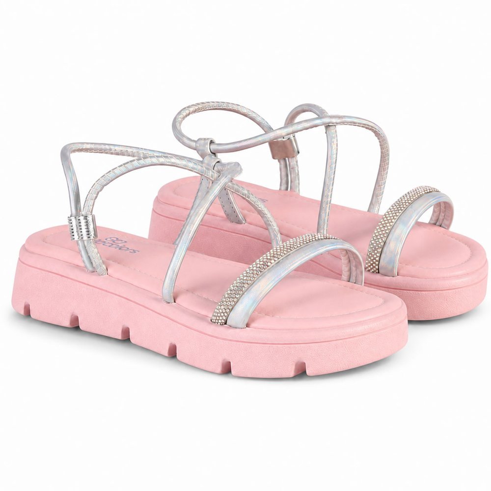 Sandália Infantil Menina WorldColors Rosa com Tiras Metalizadas e Strass Leve e confortável — imagem 2 de 2