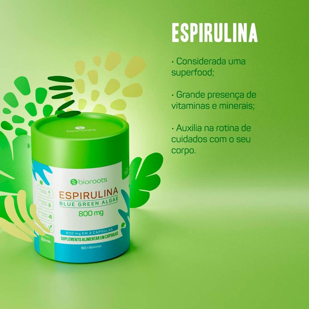 Espirulina Blue Green Algae 800mg com 60 Cápsulas - Bioroots — imagem 2 de 2