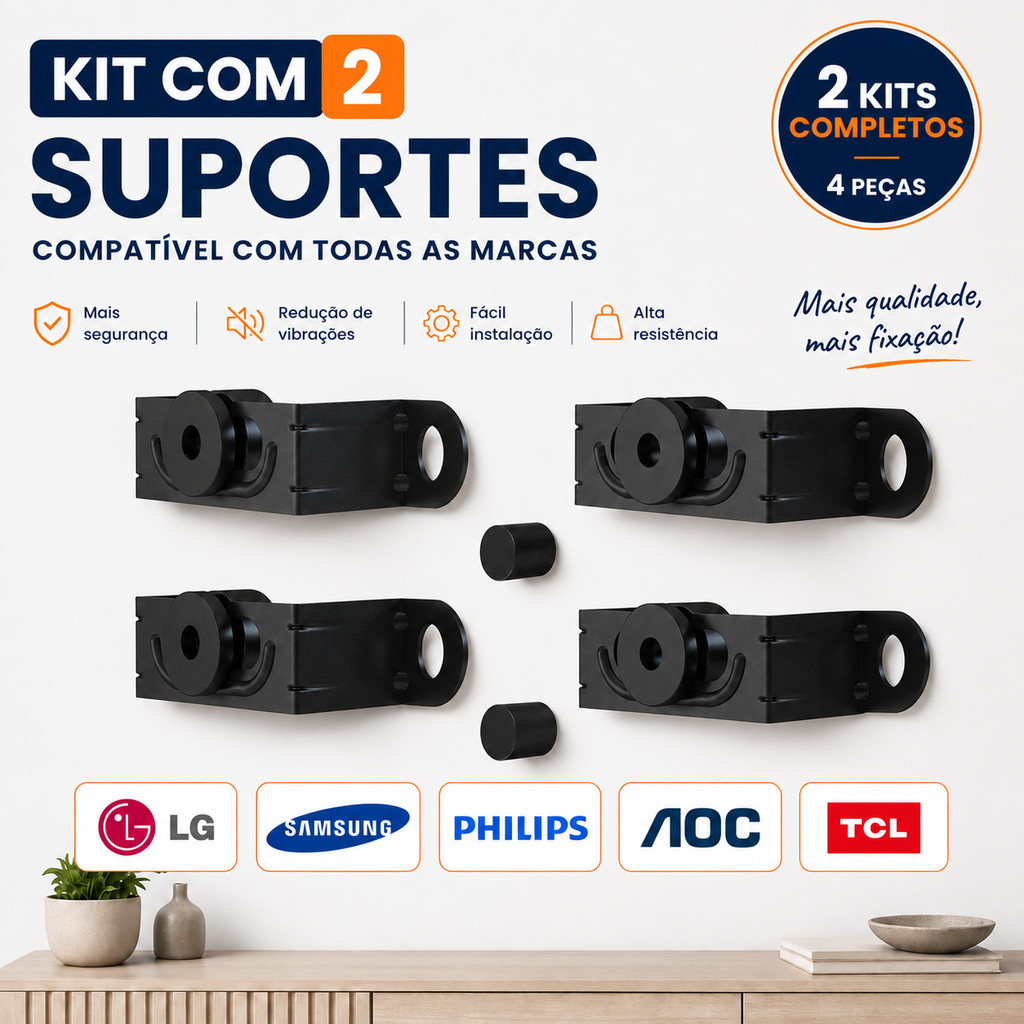 Kit 2 Suportes Fixo Universal Para TV Smart LED LCD 4K 14 a 101 Polegadas Parede Painel
