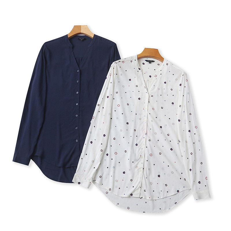 Comércio exterior europeu americano senhoras camisa de manga comprida primavera novo estilo com decote em V único Breast