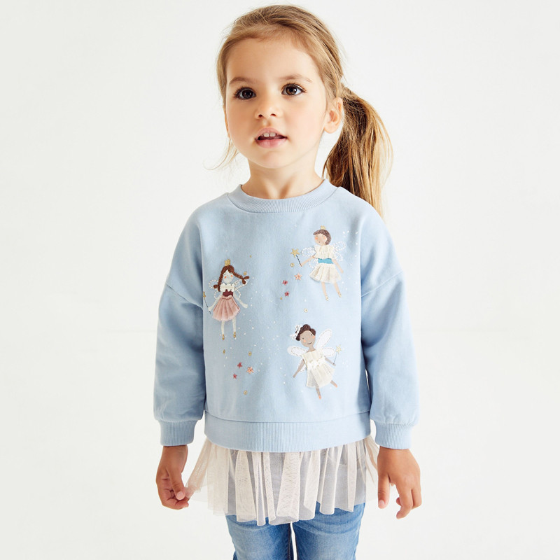 Meninas azul pulôver moletom bebê puro algodão primavera outono roupas crianças de manga comprida camiseta jaqueta camis
