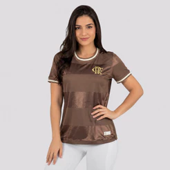 Camisa Baby Look Flamengo Jacquard Feminina Marrom