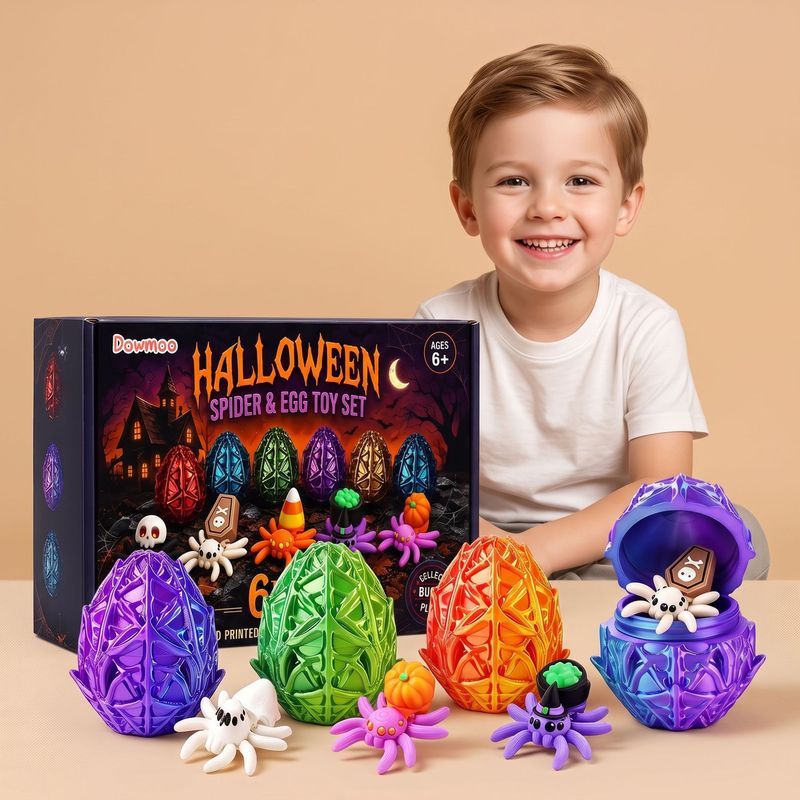 DOWMOO Halloween Spider Egg Set Halloween Impressão 3D Incubação Ovo de Aranha Surpresa Brinquedo Infantil M