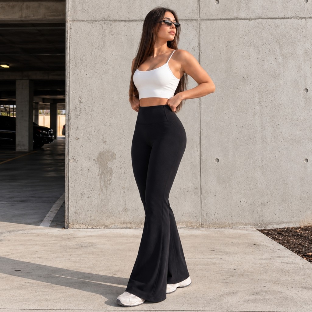 Calça Legging Flare Zero Transparência Cintura Alta Academia Fitness Bailarina Poliamida Grossa