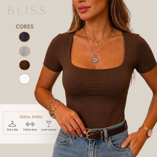 Blusa Cropped Feminina Manga Curta Decote Quadrado Suplex Premium Forro Duplo Blusinha Blogueira