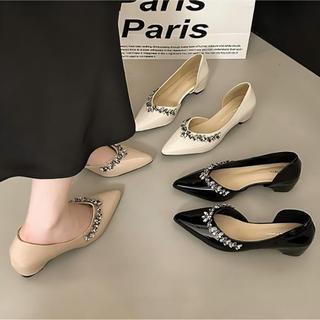 Strass francês apontou Toe lado vazio único sapatos aumento interno feminino 2026 verão novo estilo com saia deslizament
