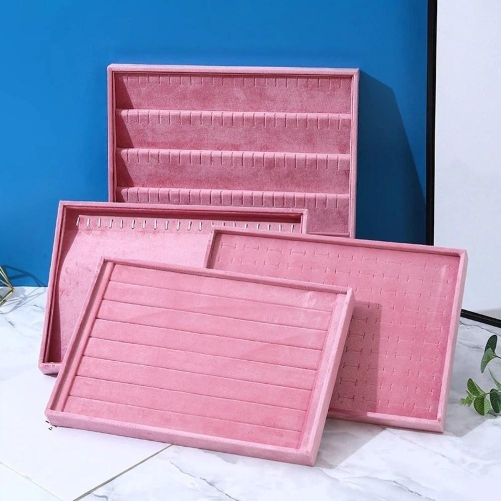Bandeja De Exibição De Brinco Rosa , Organizadores De Joias De Veludo Empilháveis Elegantes , Caixa Tecido Retangular De
