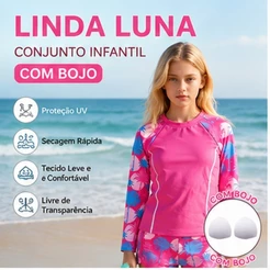 Conjunto de Praia Juvenil Feminino Manga Longa com Shorts e Bojo – Proteção e Conforto para Natação