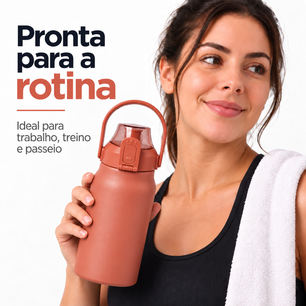 Garrafa Térmica 1L Grande Com Canudo Para Academia Faculdade