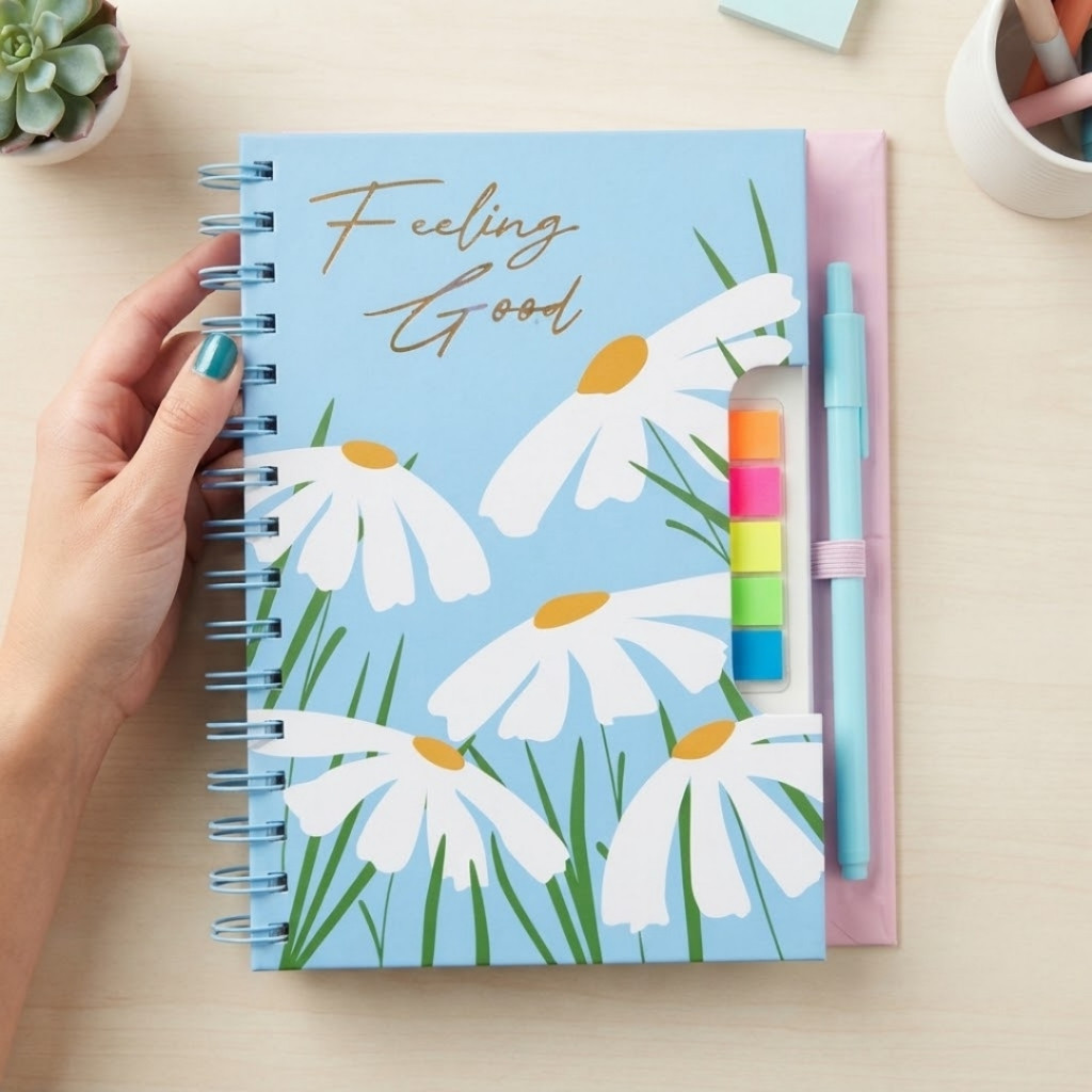 Caderno Espiral A5 Capa Dura 80 Folhas Colegial Caderneta Com Caneta Feminino Escolar Volta as Aulas