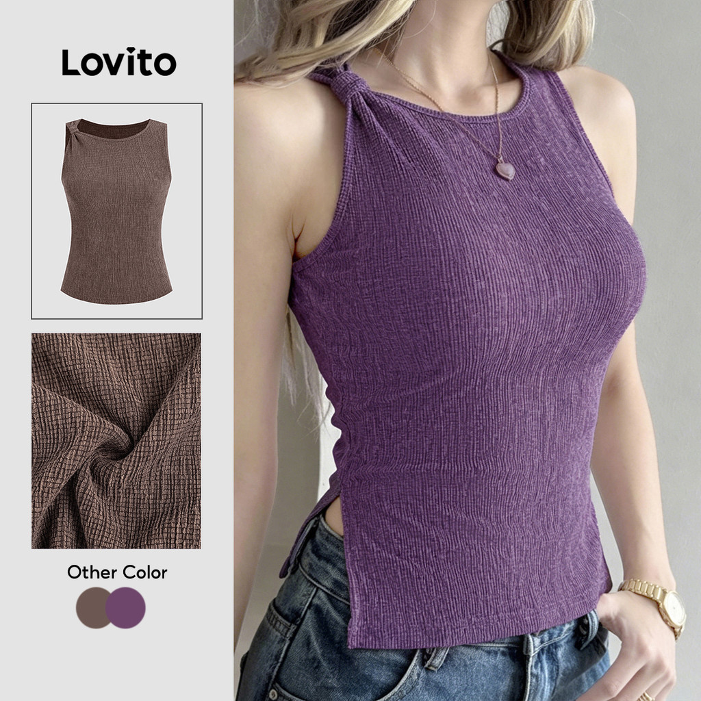 Lovito Casual Top Estilo Versátil Top Roxo de Lazer Dividido para a Primavera/verão para mulheres LK7AD400