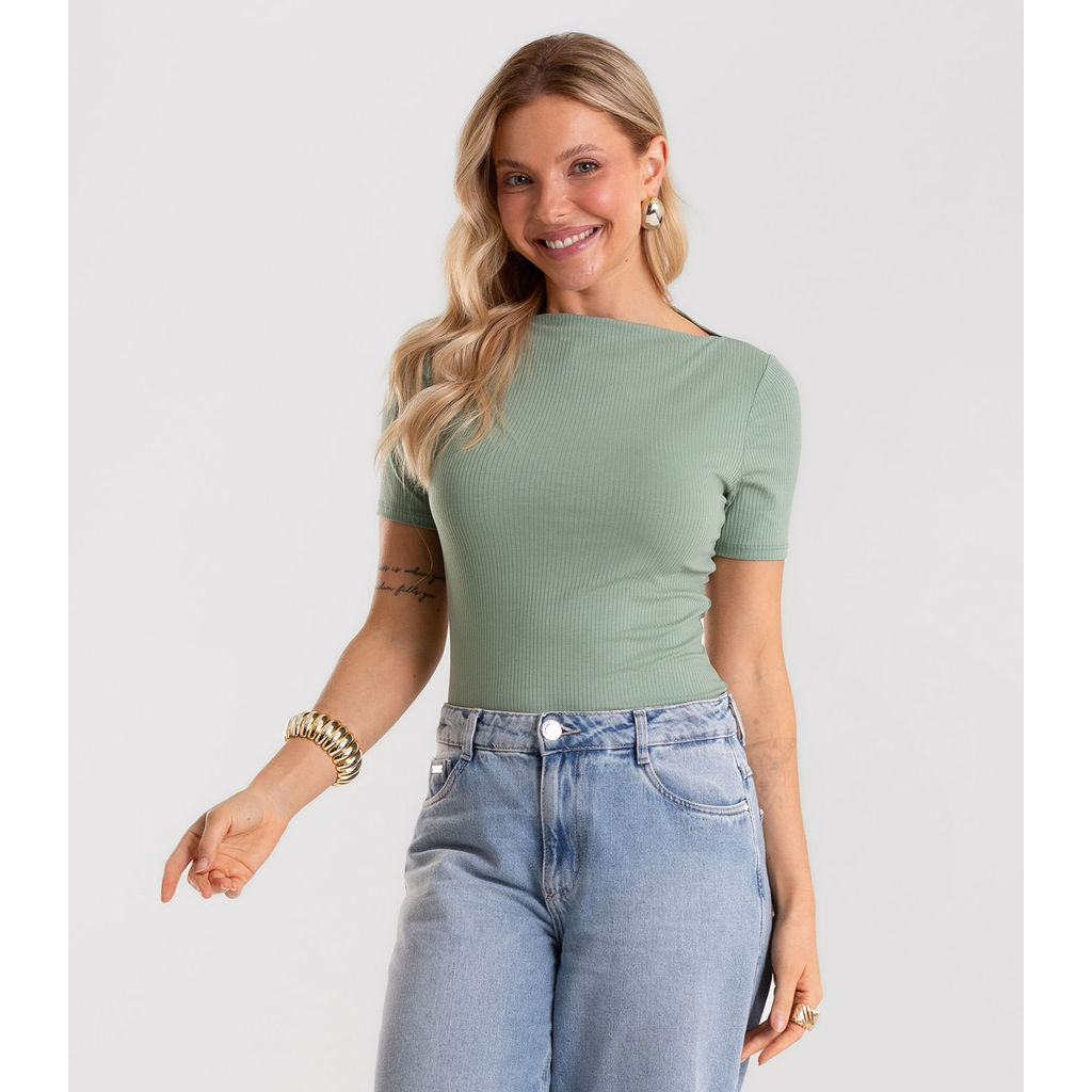Blusa Feminina Decote Canoa Básica Ribana Rovitex Verde