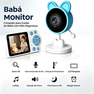 Babá Eletrônica Portátil Sem Fio com Tela Monitor, Visão Noturna, Áudio Bidirecional, Cor Rosa