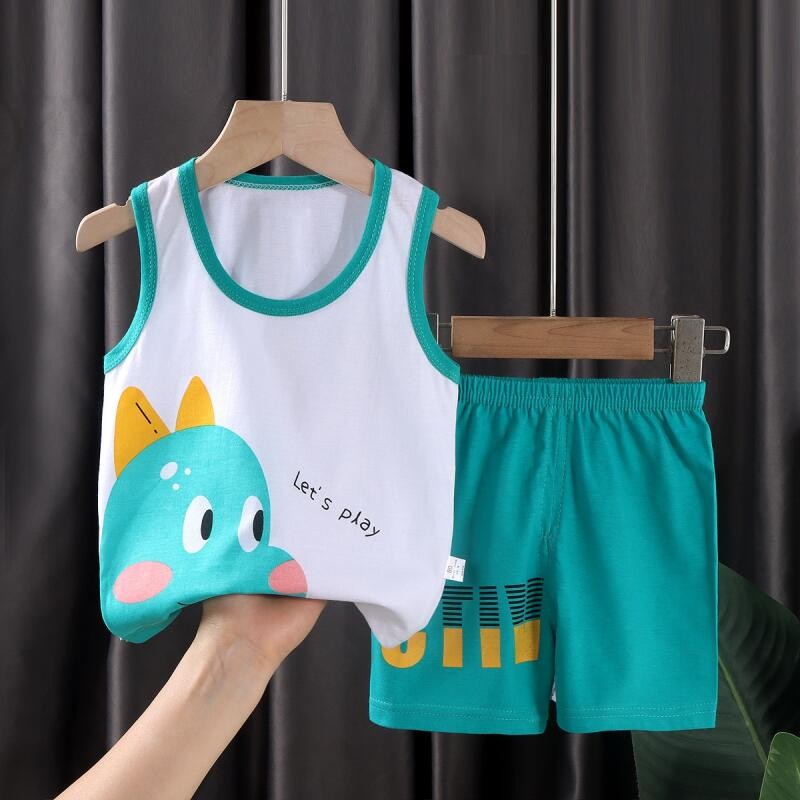 2 Pçs Conjuntos Infantis Verão Algodão Camisetas Shorts Meninos Meninas Sem Mangas Crianças Pijamas Roupas Para O Bebê