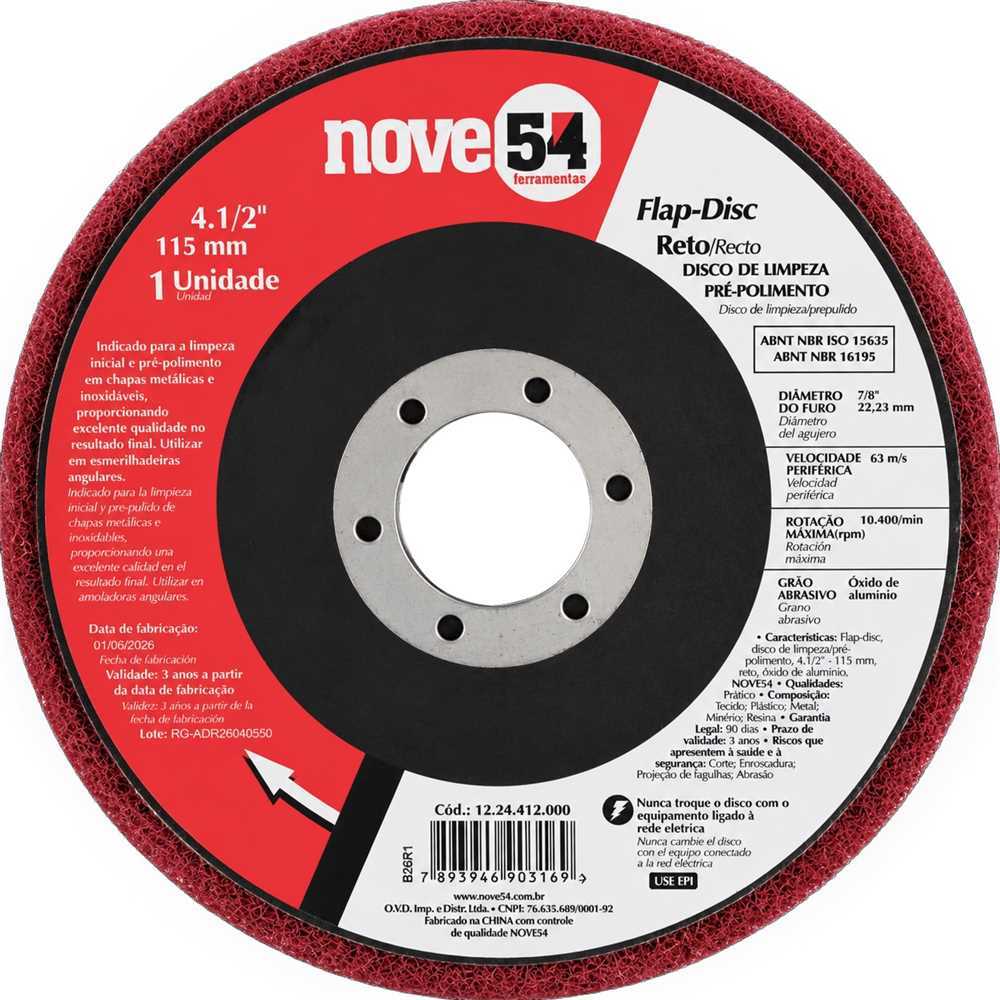 Disco Flap 4.1/2 115mm Limpeza e Pré-Polimento Nove54