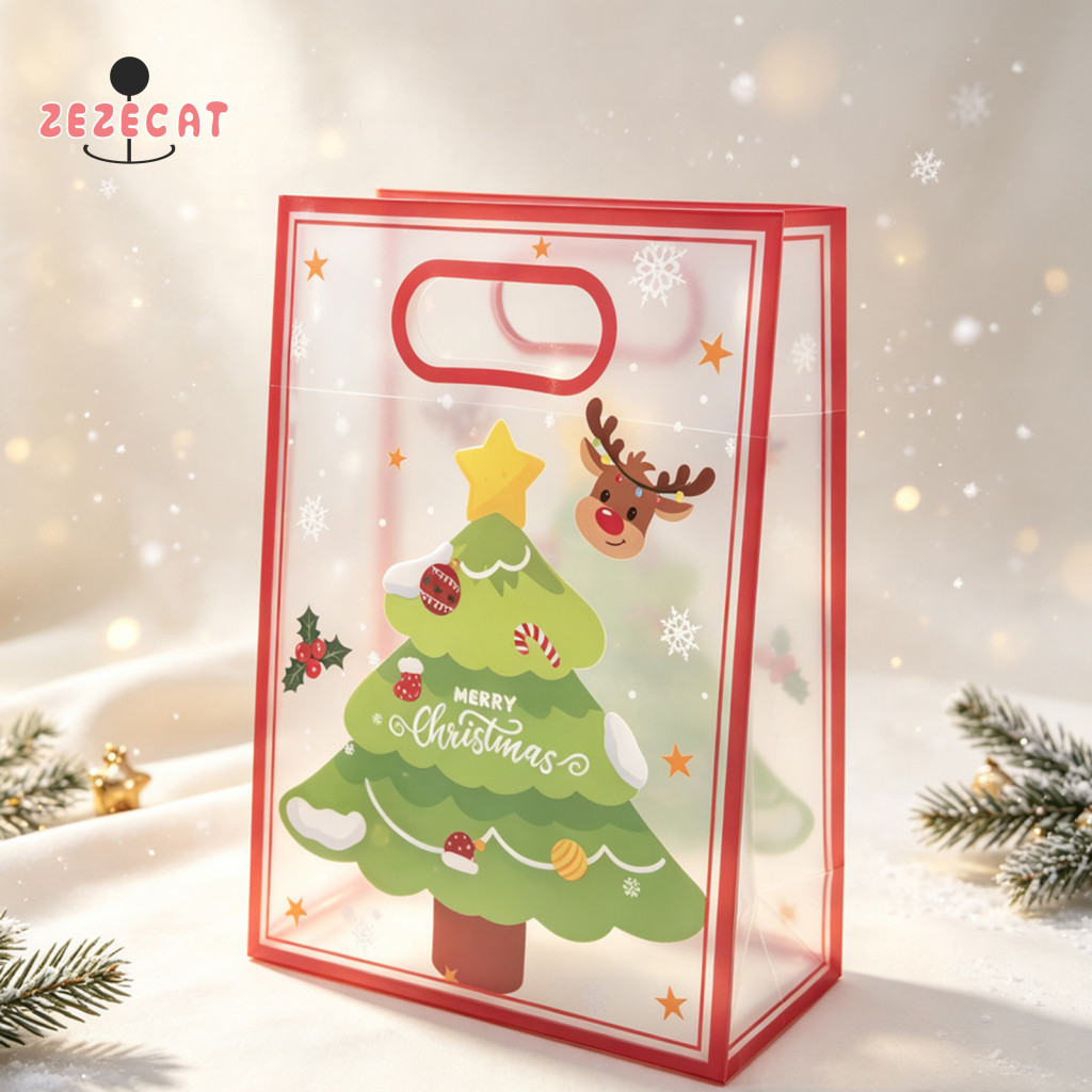 Small Gift Sacks for Christmas Bags with Handles Reusable Pp Treat for Candy Apples Cookies Holiday Party Favor for Fest