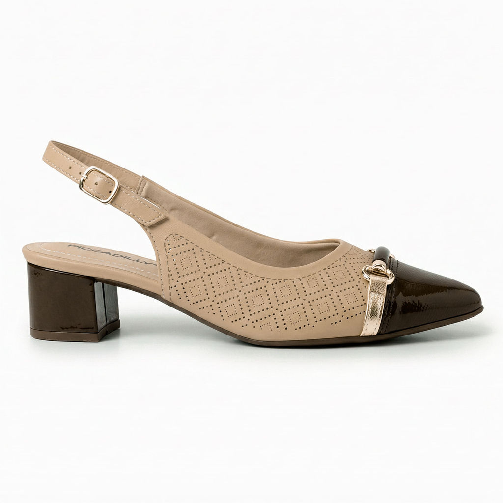 Slingback Taci Salto Médio Nude Claro com Cacau