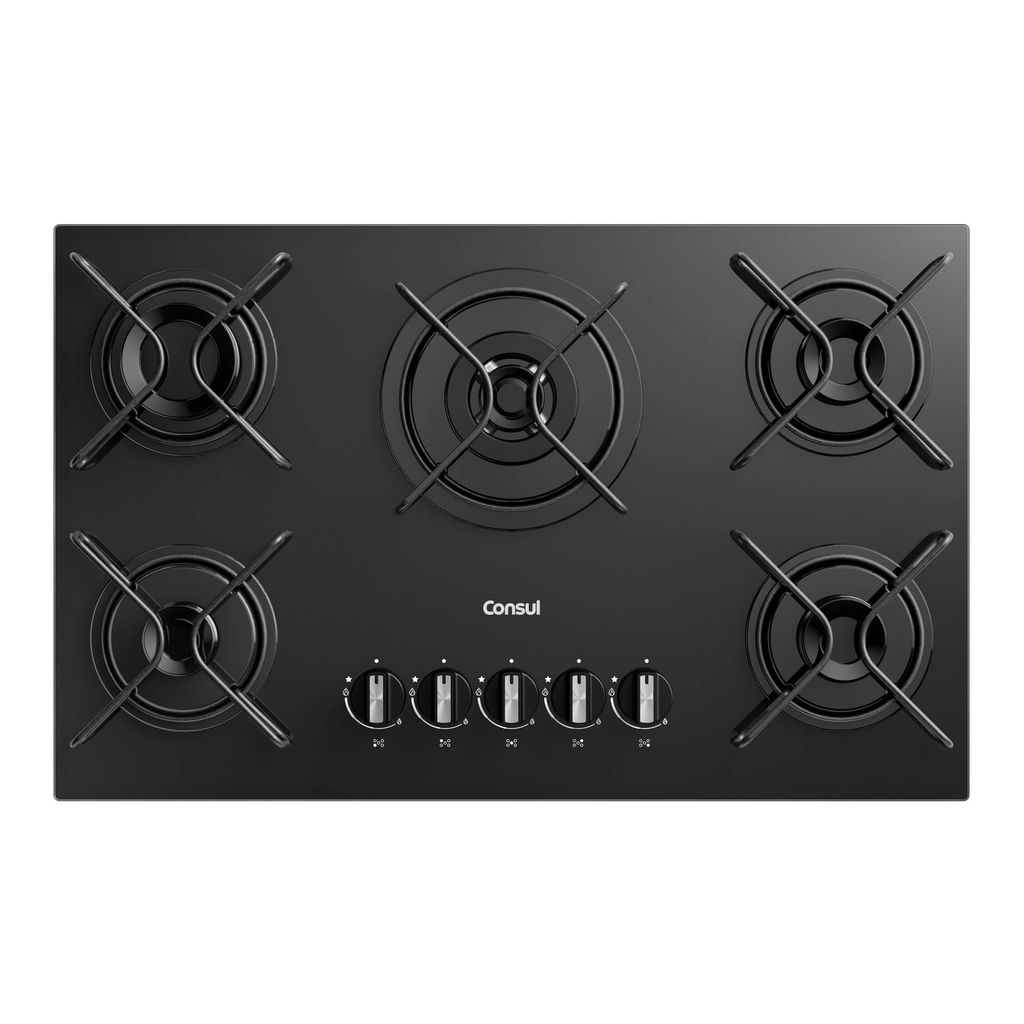Cooktop 5 Bocas a Gás Consul com Queimadores Especiais e Mesa de Vidro - CDS75AE