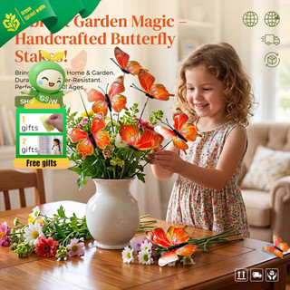 Laranja vermelho gradiente impressão simulação borboleta inserção haste 12 peças jardim ao ar livre pátio PVC decorativo