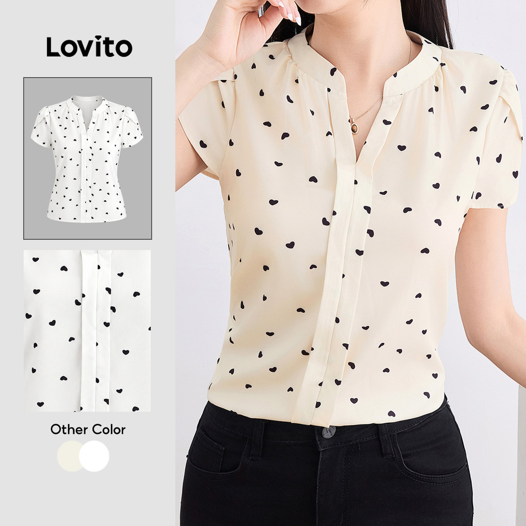 (New) Lovito Elegante Blusa Com Estampa Em Formato De Coração Para Mulheres L132ED259