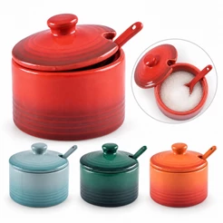 Saleiro De Cerâmica Le Chef 200ml Com Tampa E Colher Azul Vermelho Laranja Ou Verde Cozinha
