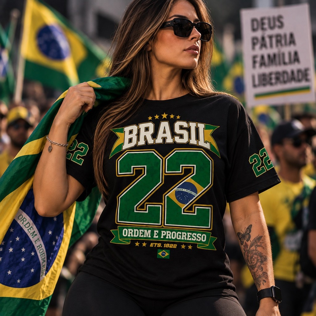 Camiseta Masculina Brasil 22 Ordem e Progresso Streetwear Casual Nacional Camisa — imagem 2 de 2