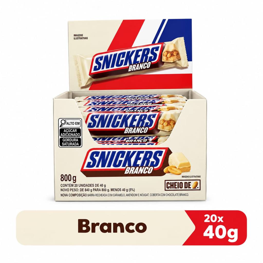 Chocolate Snickers Branco Com 20 Unidades De 40g