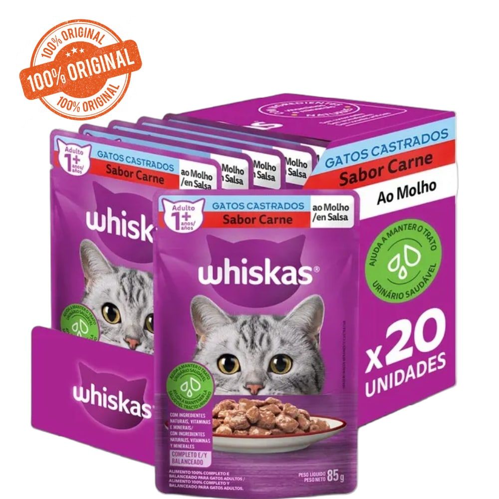 Ração Úmida Whiskas Gatos Castrados Carne Sachê 85g