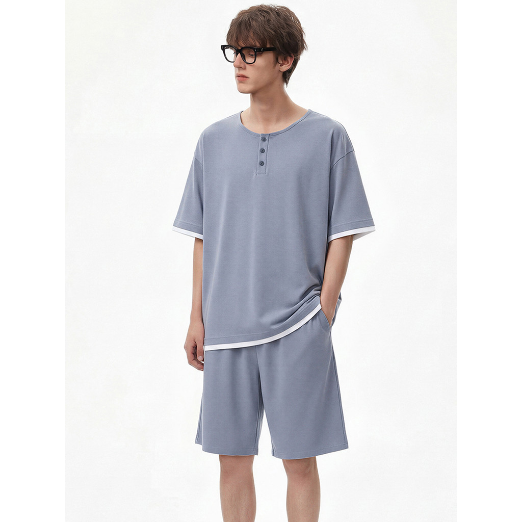 Daphne [Gigante sensação legal] pijamas masculinos verão puro algodão verão Casual solto manga curta pode usar fora de c