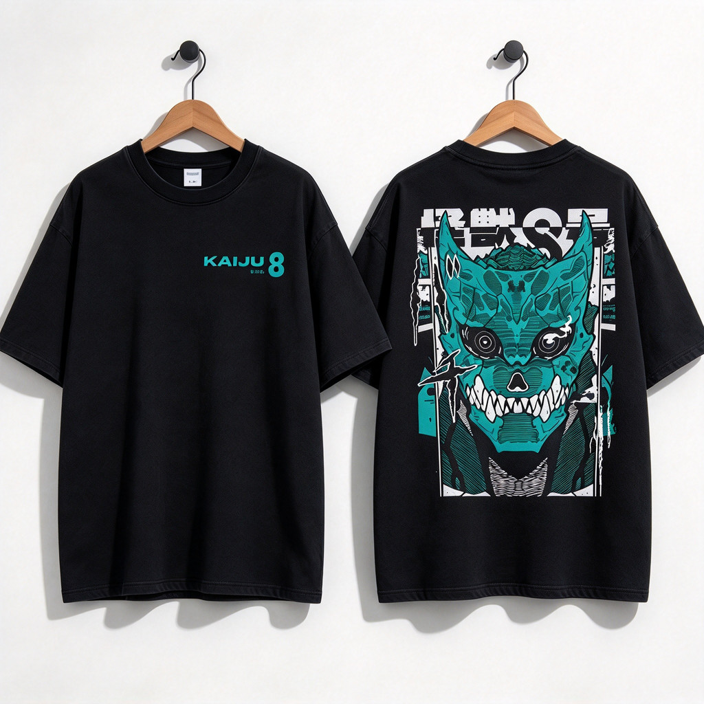 Camiseta Unissex Premium De Algodão Estampa Kaiju 8 Monstro Anime Preta Estilo Streetwear Para Uso Casual Passeio E