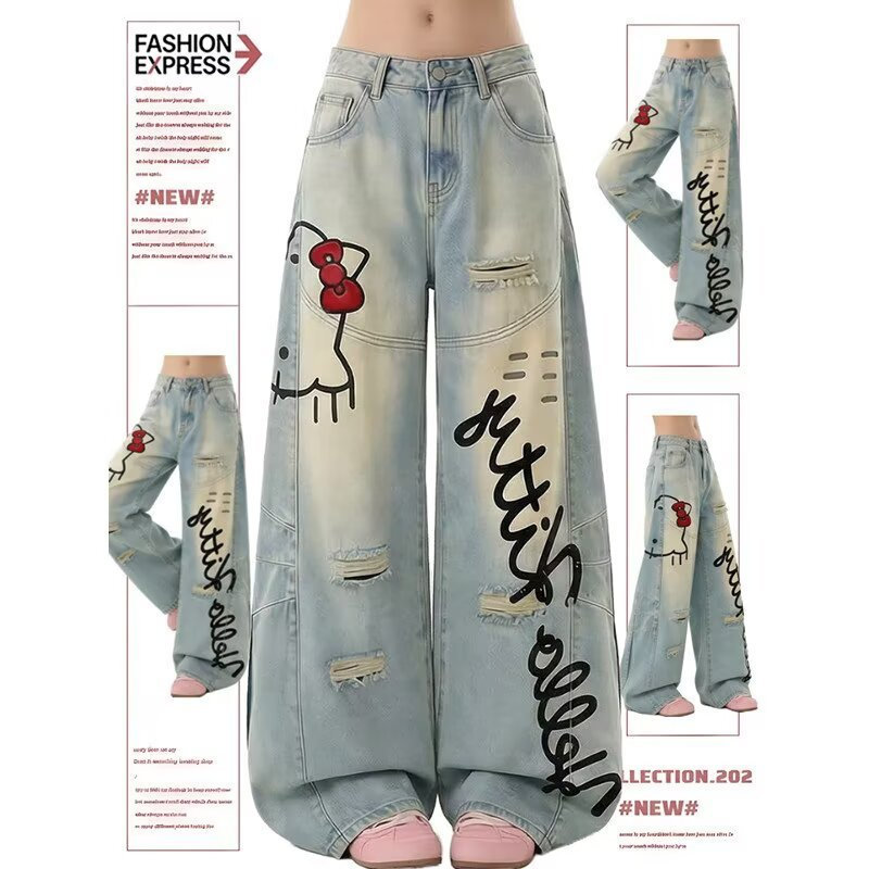 Calças Jeans Masculinas Largas de Perna Larga Estilo Americano Calças de Perna Reta Femininas