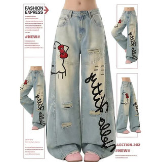 Calças Jeans Masculinas Largas de Perna Larga Estilo Americano Calças de Perna Reta Femininas