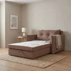 Sofá Cama Solteiro Linho Marrom Montreal 95cm Marrom