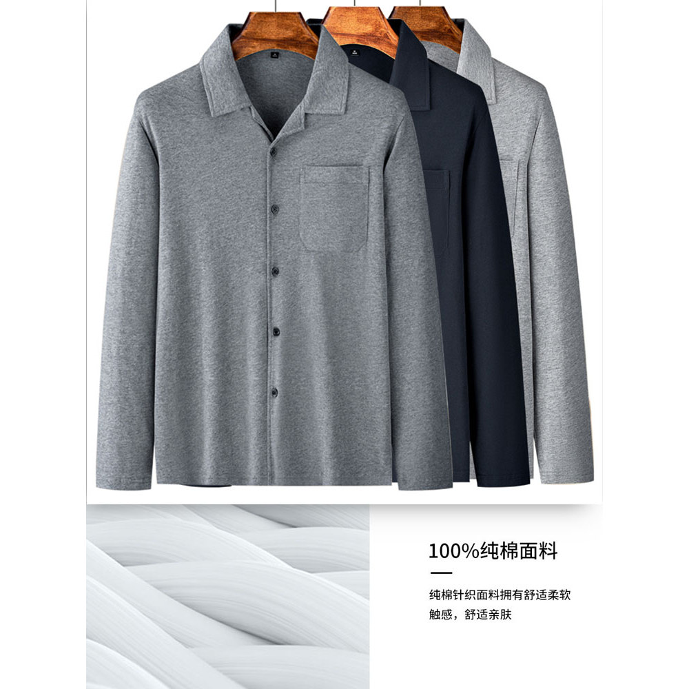 Woodpecker meia-idade idosos primavera outono masculino de manga comprida puro algodão pai cardigan camiseta primavera o