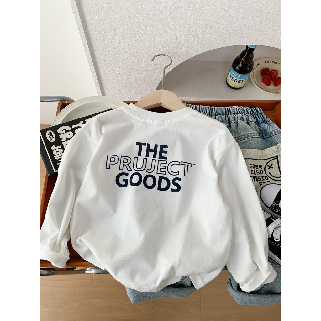 Meninos primavera puro algodão camiseta 2026 novo estilo crianças branco de manga comprida camisa de fundo médio pequeno
