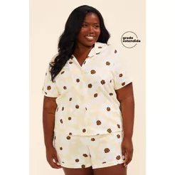 Pijama Curto Feminino Botões Marialícia Amarelo
