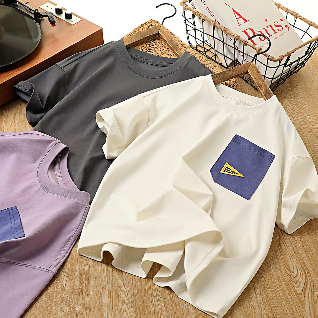 100% algodão ~ meninos camiseta de manga curta verão novo estilo crianças contraste cor em torno do pescoço topo 180 men