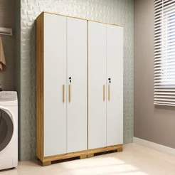 Conjunto de Armário Multiuso 2 Peças 100% MDF Prisma Espresso Móveis Bege/Amêndoa/Off White Amêndoa/Off White