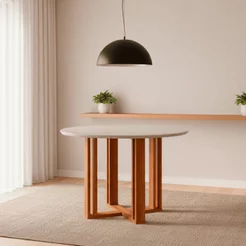 Mesa para Sala de Jantar com Vidro Redonda 1090cm Flora Marrom/Cinamomo/Off White