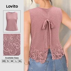 Lovito Top Casual Feminino Cinzarosa Primavera/verão Tecido com Laço e Babado exagerado TKK9P1D718